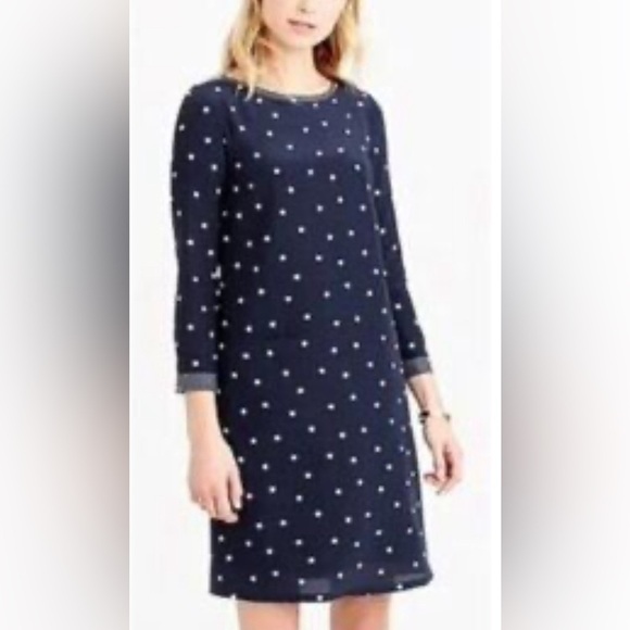 J.Crew Dress 100% Silk Women’s Size 4 Navy Polka Dot Tunic Shift 3/4 Sleeve - Picture 4 of 4